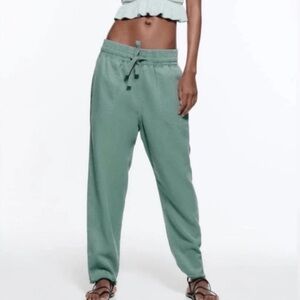 Zara Teal Green Raw Hem Jogger style pants Size: XS